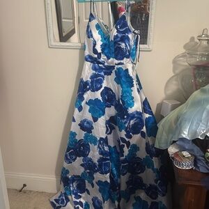 CITY STUDIO Womens Blue Spaghetti Strap Full-Length Fit + Flare Prom Dress 9